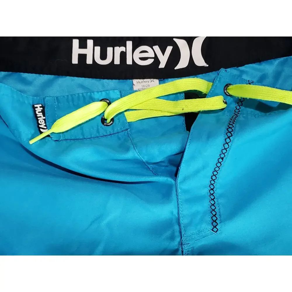 Hurley Bright Neon Blue Yellow String Tie Board Shorts - Swimming Trunks
